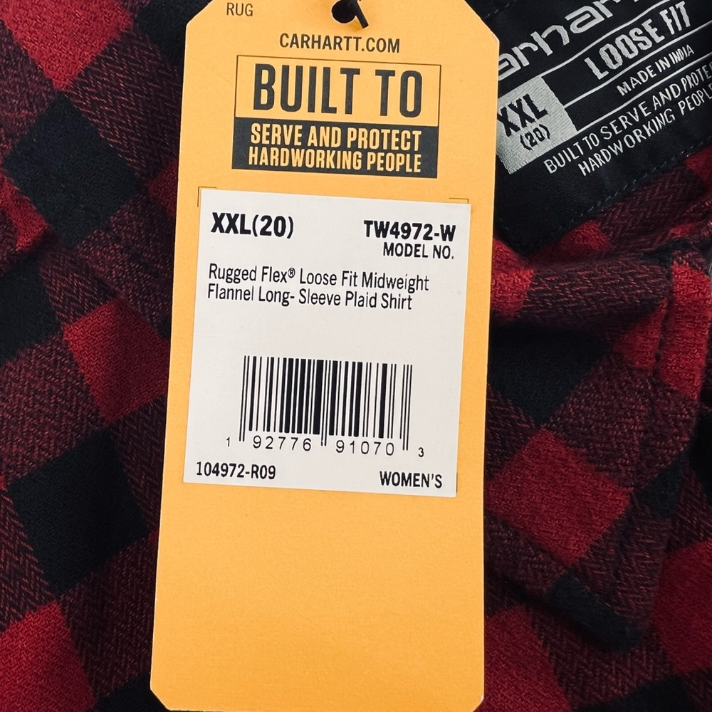 Carhartt Shirt Women's Flannel Rugged Flex Loose Buffalo Plaid Red Size 2XL - Picture 10 of 11